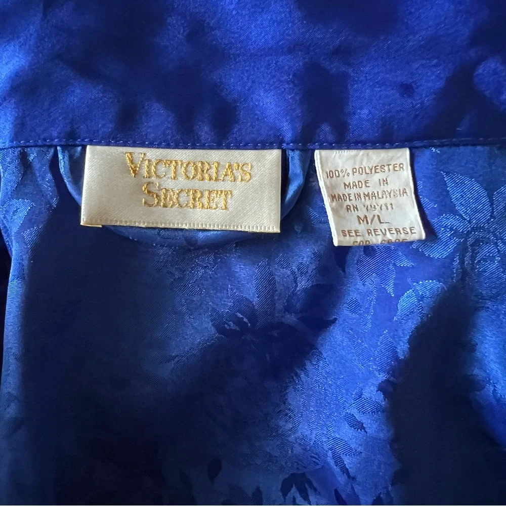 Victoria’s Secret Vintage Gold Label Royal Blue Satin Jacquard Maxi Robe